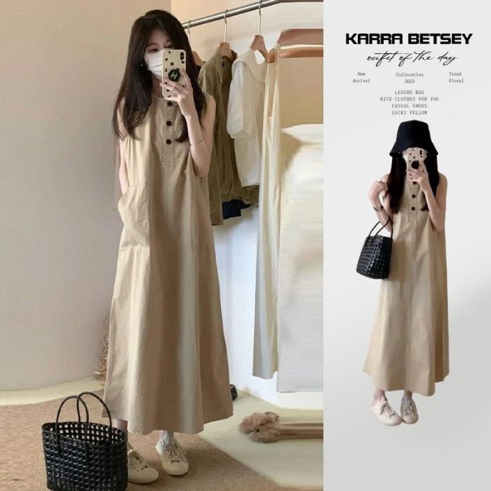 

Sleeveless casual loose dress summer new women s clothing temperament thin fishing dating dress seaside vacation 3XL хакі
