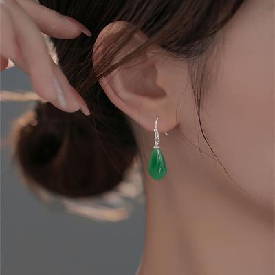 Cercei Hetian Jade Orhidee Stil Retro Court Smarald Clasic Cârlig pentru Ureche Temperament Blând Elegant Flori Cercei Femei