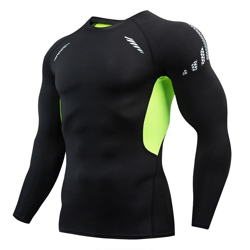 Men's Quick-drying Breathable Long-sleeved Outdoor Running Printing Sports Compression Tight-fitting Fitness Training T-shirt