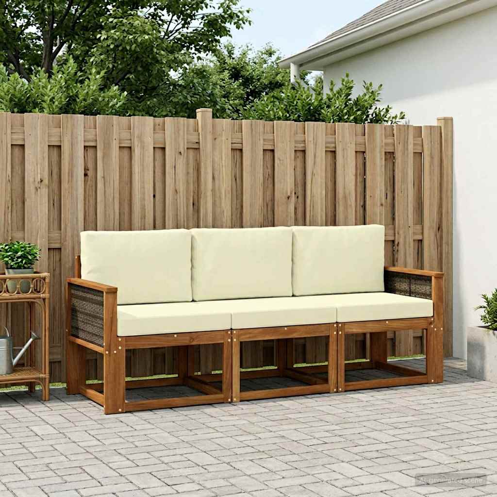 Outdoor Sofa Set with Cushions 3 Pcs Natural and Cream