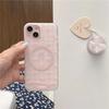 Magnetic pink bow phone case with holder For iPhone 11 12 13 14 15 16 17 Pro max
