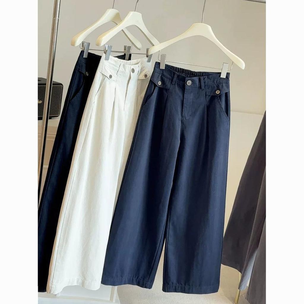 Retro High-waisted Wide-leg Pants for Women's Small 2025 Autumn Loose and Thin Pear-shaped Casual Straight-leg Pants