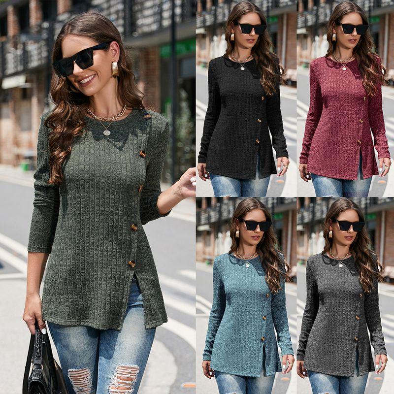 

2024 Knited Women s Sweater round Neck Large Top Women s Clothing Gray (Button) S