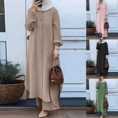 Müslüman Kadın Setleri Türkiye Dubai Abaya Kadın Uzun Kollu Gömlek Seti Günlük Pantolon Takımları Kadınlar İçin Abayalar İslami Kıyafetler