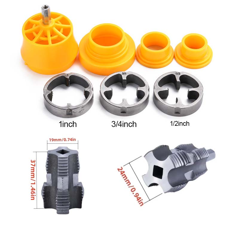 Electric Drill Compatible PVC Pipe Threader Kit, Thread Maker Tool for Electric Drill, Pipe Threader with 3 Dies 1/2", 3/4", 1" (Internal + External)