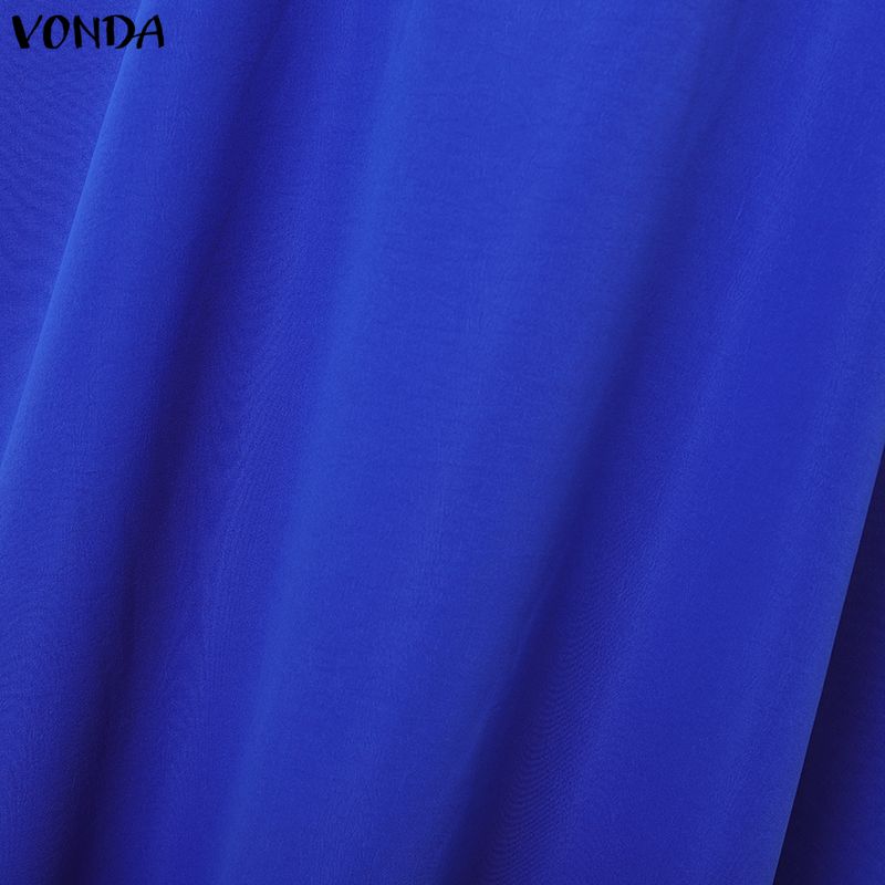 VONDA Women Casual Round Neck 3/4 Sleeve Splicing Casual Baggy Long Maxi Swing Dress