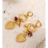 Eetit Stainless Steel Heart Charm Pendant Drop Fashion Earrings 18K Golden PVD Plated Vintage Statement Long Dangle Ear Jewelry