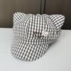 Cute Bear Plaid Ear Octagonal Hat Women Spring Summer Thin Sweet Face Slimming Beret Hat
