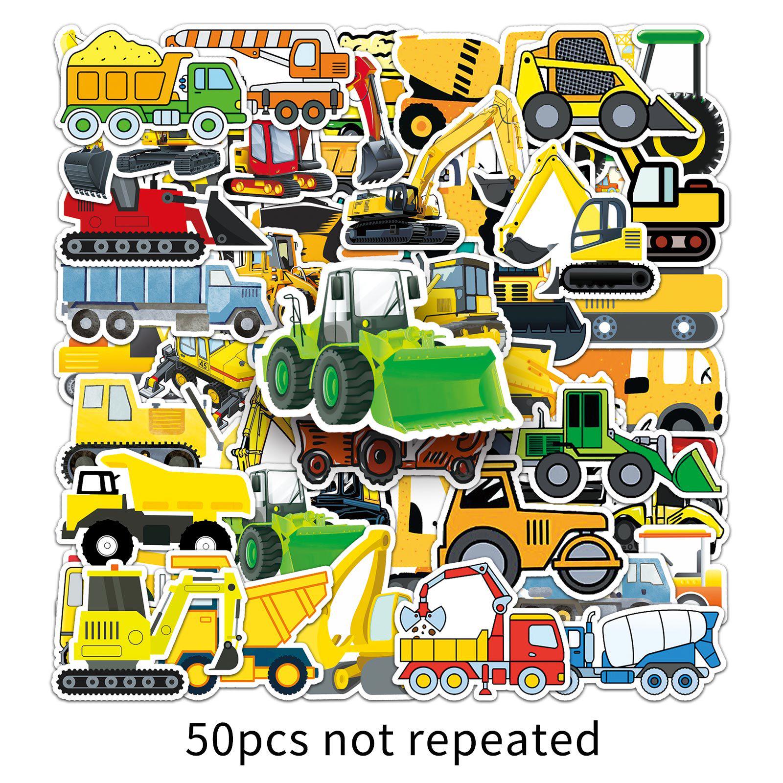 50pcs Construction Vehicle Stickers - Cartoon Transportation Decor for Suitcases & Water Bottles