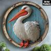 Vintage Pelican Metal Wall Art Round 2D Sculpture Home Bar Cafe Decor