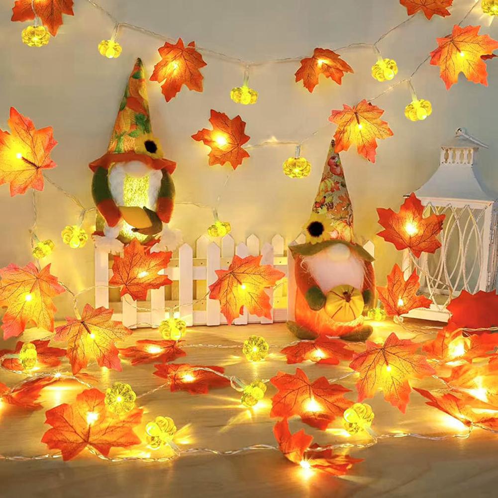1.5m/3m Maple Leaves Pumpkin LED Light String Thanksgiving Day Fairy Lights Garland for Autumn Wedding Holiday Party Garden Decoration Lights