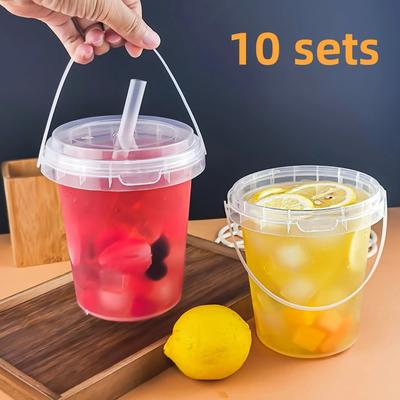 10 Copos Plásticos Grandes de 33.81oz com Tampas e Canudos - Copos Reutilizáveis, Livres de BPA para Bebidas Geladas, Baldes de Gelo para Festas