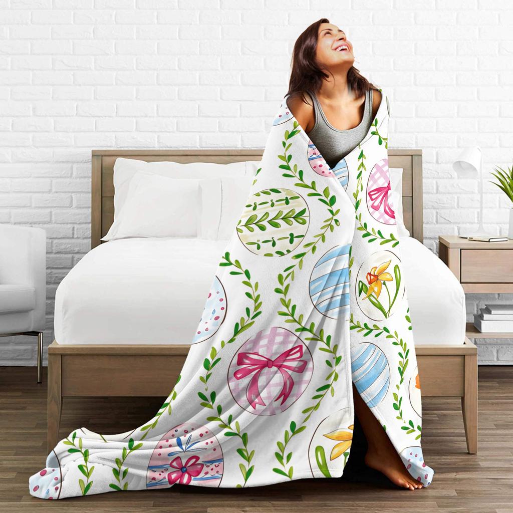 Easter Egg Bedding Throws Soft Aesthetic Blanket  For Outdoor Plane Travel Flannel Bedspread Bed Cover