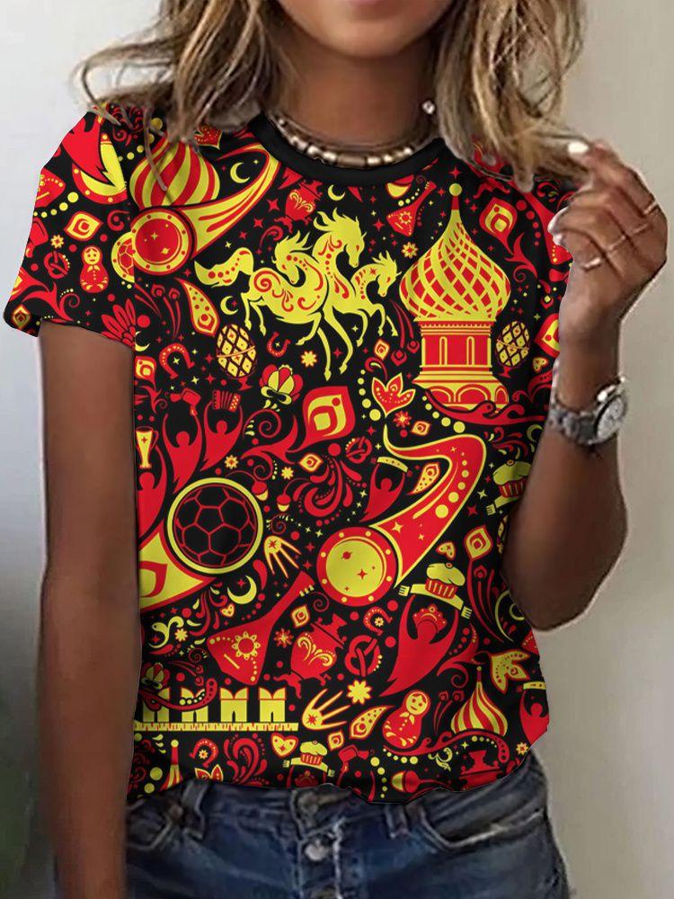 Summer Ethnic Floral 3D Print T-Shirts Women's Streetwear Round Neck Short Sleeve T Shirt Tees Harajuku Y2K Tops Female Clothing