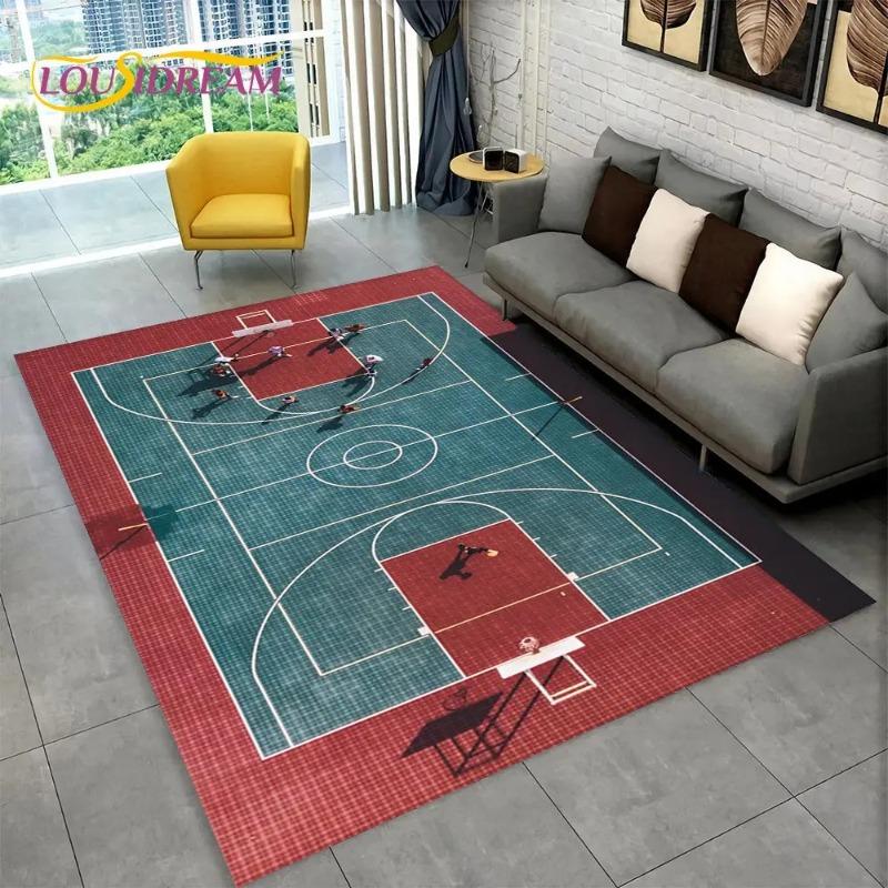 3D Basketball Cour Cartoon Area Rug Large Carpet Rug for Living Room Bedroom Sofa Playroom Doormat Decor Kids Non-slip Floor Mat