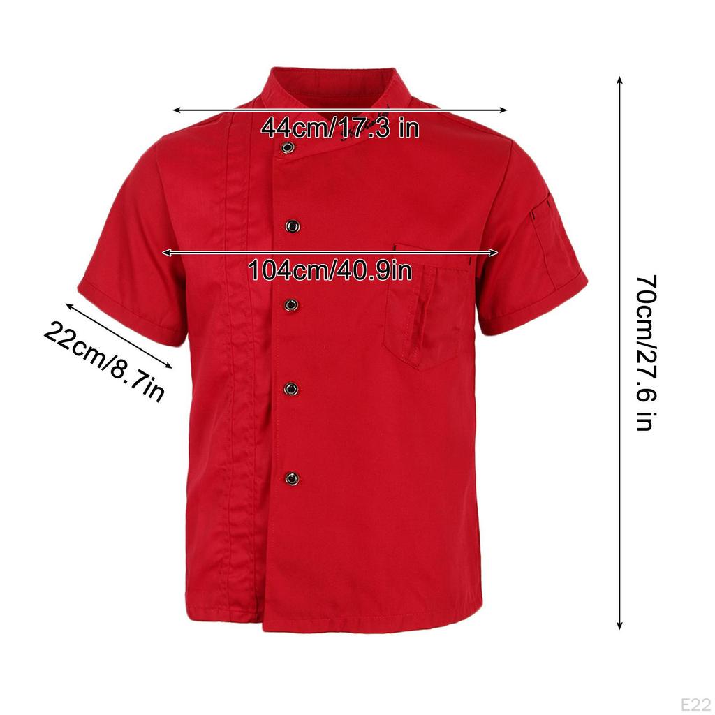 Breathable Chef Coat Jacket, Lightweight Short Sleeve Single-Breasted Shirt 5 Sizes to Chose