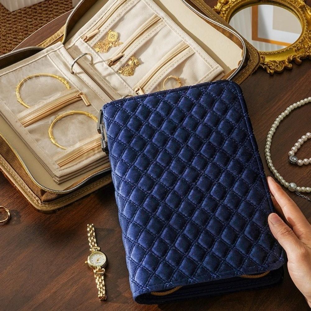 Zipper Clear Pocket Jewelry Storage Book Velvet Jewelry Storage Bag for Home
