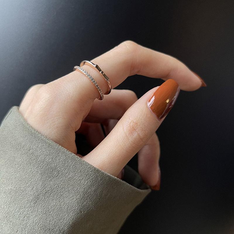 ANENJERY Bague ajustable à double couche avec nœud en zircon pour femme, accessoire personnel chic, cadeau pour ami