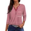 Ladies Casual Fashion V-neck Loose Versatile Striped Print Three-quarter Sleeves