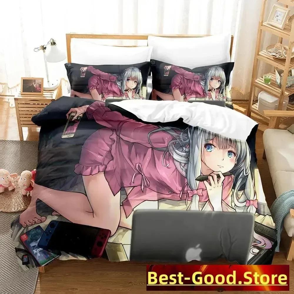 New Sagiri Izumi Bedding Set Cartoon Anime Three-Piece Set Adult Kid Bedroom Duvetcover Sets 3D Kawaii Girls