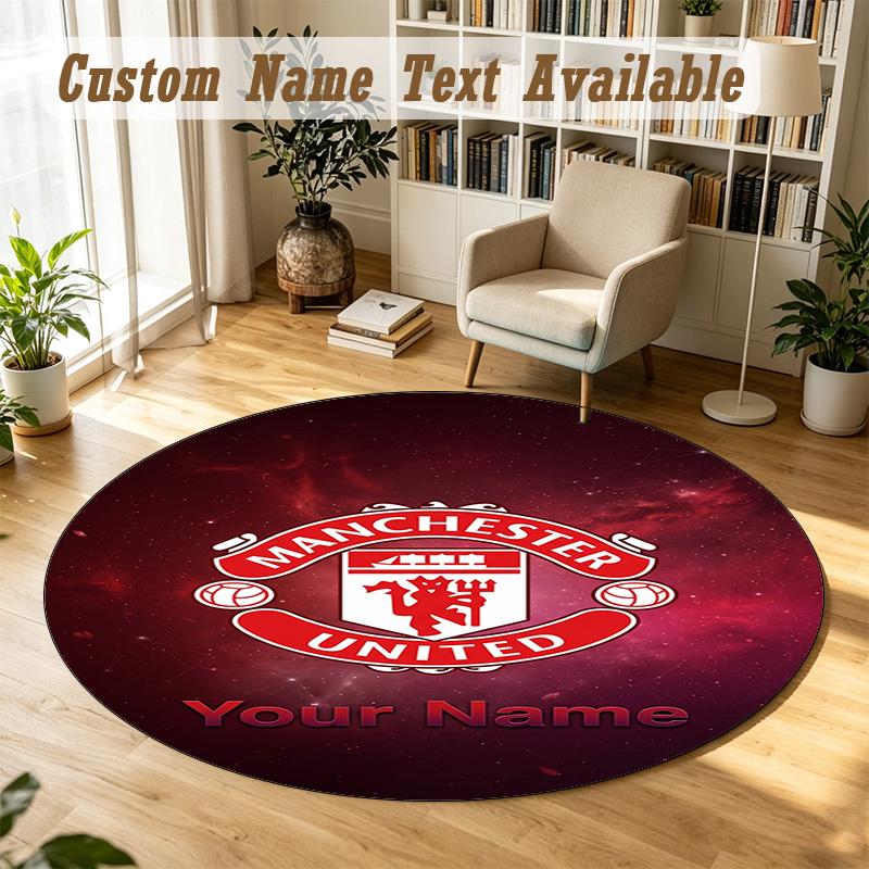 Round Rug Custom NameManchester United Pattern Non Slip Carpet Home Floor Decor