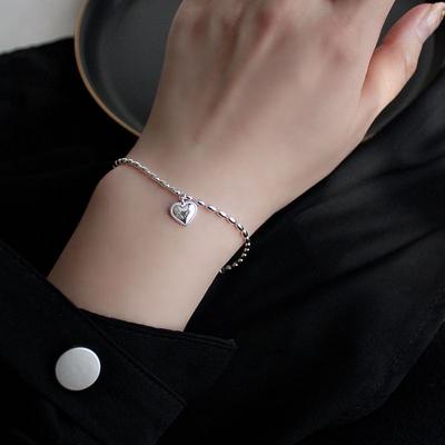 Sterling Silver S925 Silver Bracelet Rice Grain Love Bracelet for Women Retro Hong Kong Style Sweet Heart Bracelet Gift Accessories