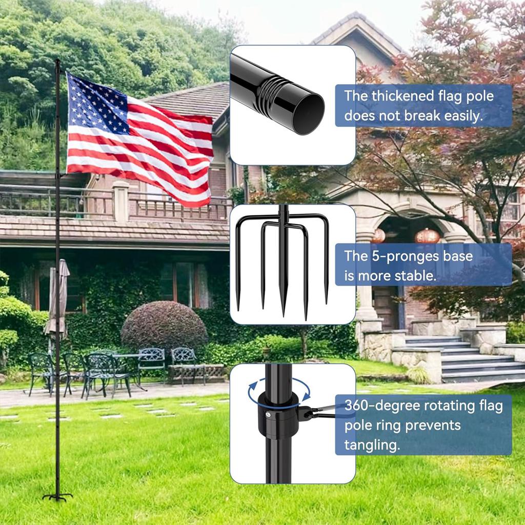 10FT Thick Tube Halyard Flagpole Hardware Easy To Install Extra Thick Flag Pole Kit Flags Ball Flagpole Topper for Outside House