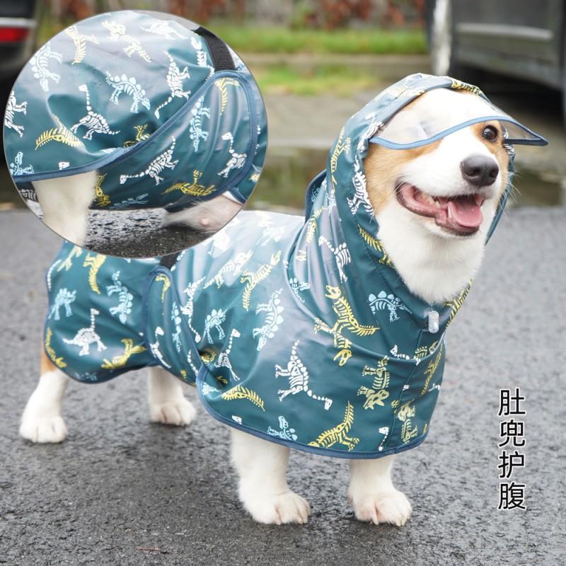Waterproof PU Dog Raincoat Large Medium Dogs Hooded Cape Style Belly Protection All Season
