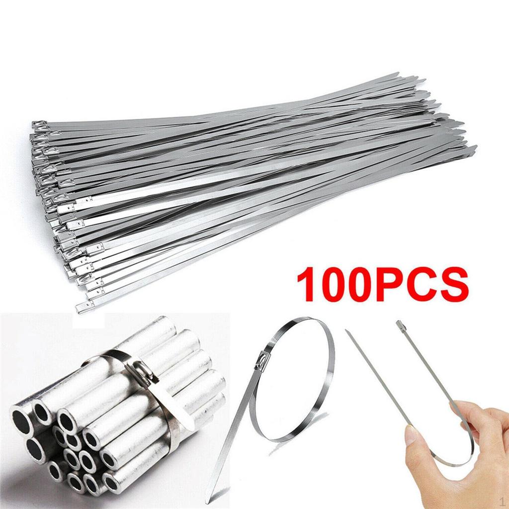 100 4 Stainless Steel Cable Ties Self Locking Zip for Home Garage Workshop