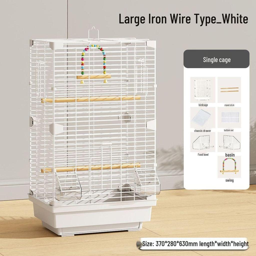 Deluxe Horizontal Wire Parrot Cage for Budgerigars - Anti-Splash Design