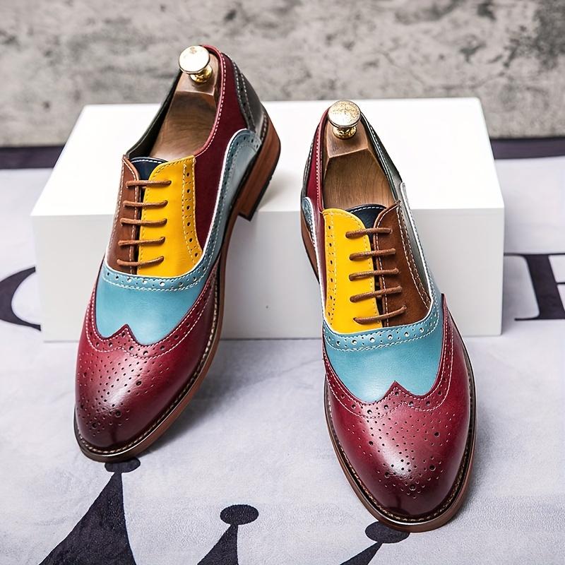 British Style Color Matching Leather Shoes Baroque Retro Contrast Color Men's Shoes
