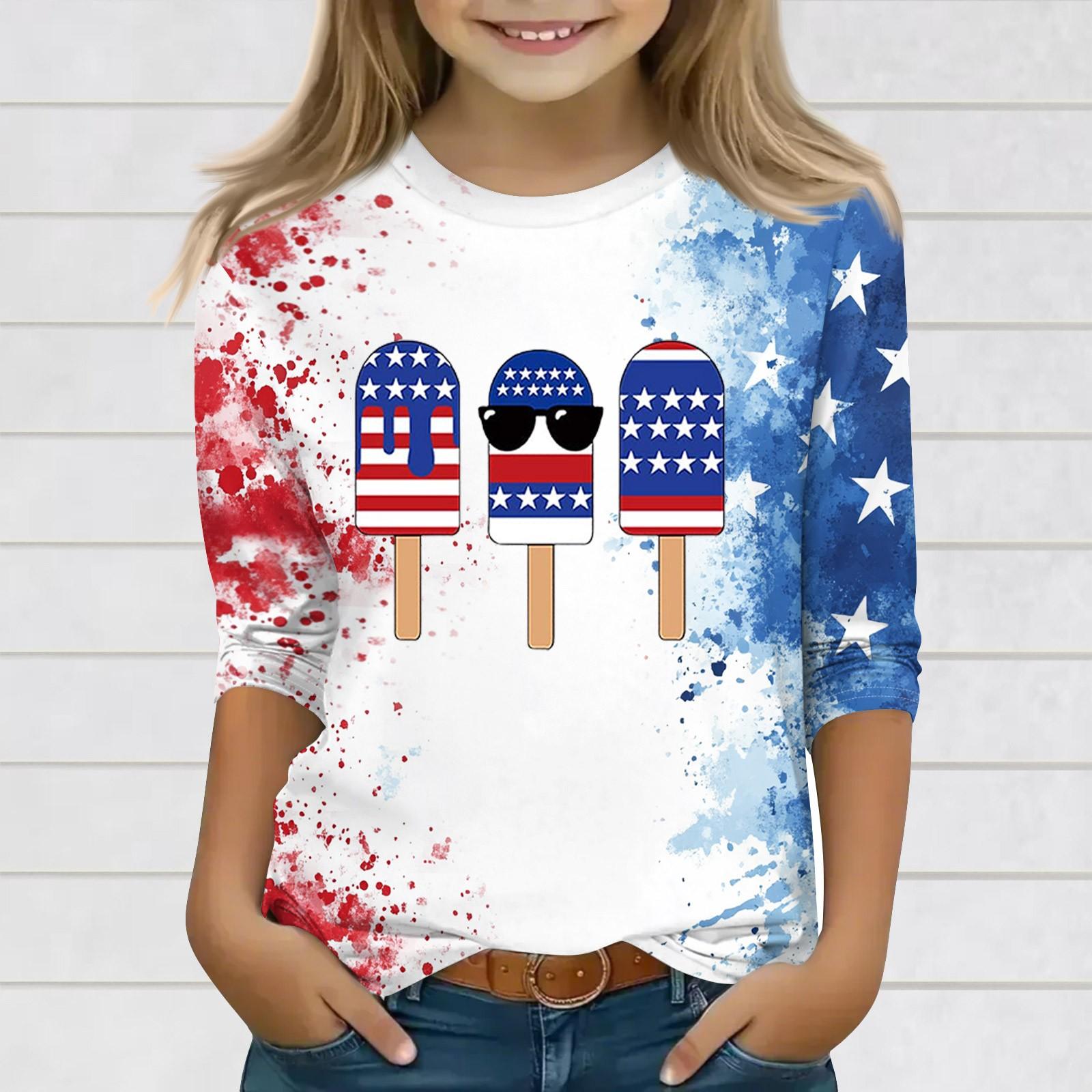 

Топы с принтом для девочек 3-10 лет с круглым вырезом и рукавами 3/4 Футболки Модные топы Наряды Футболки 110 красный