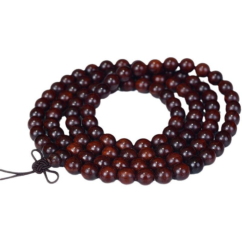 Zambia Rosewood & Blood Sandalwood Bracelet - 108 Beads Rosary with Gold Star & Pterocarpus Santalinus Buddhist Prayer String