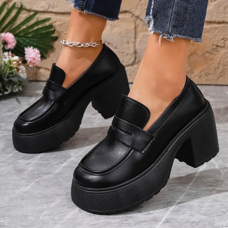 Fashion Spring Chunky Single Shoes Women Round Head Deep Mouth Waterproof Platform Anti-slip Wear-resistant High Heels