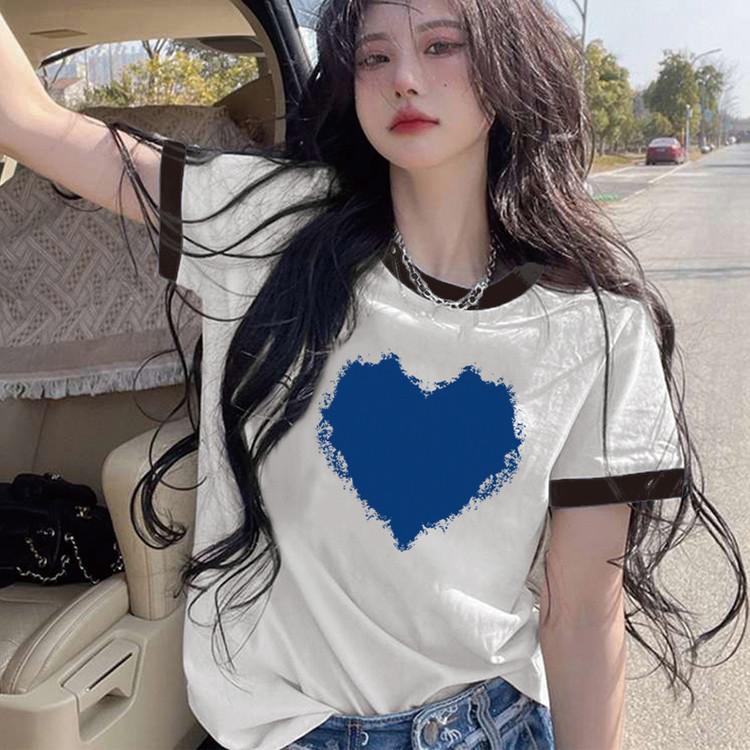 2025 Summer New Love Short-sleeved T-shirt Women's Loose Casual Printed Round Neck Top