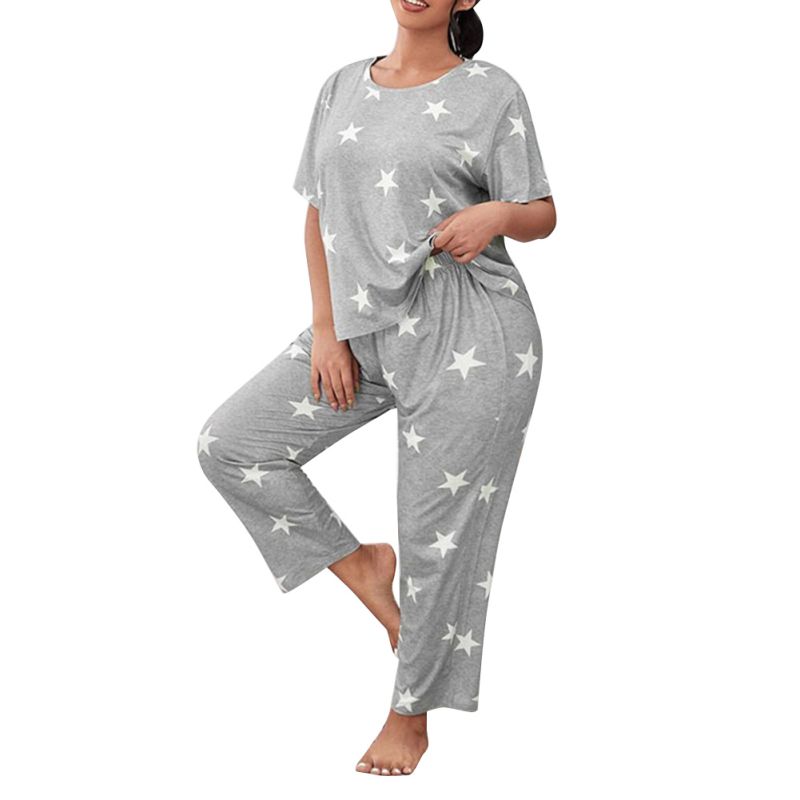 

Женские пижамные комплекты больших размеров, повседневная свободная футболка с коротким рукавом и брюки, домашняя одежда 5XL