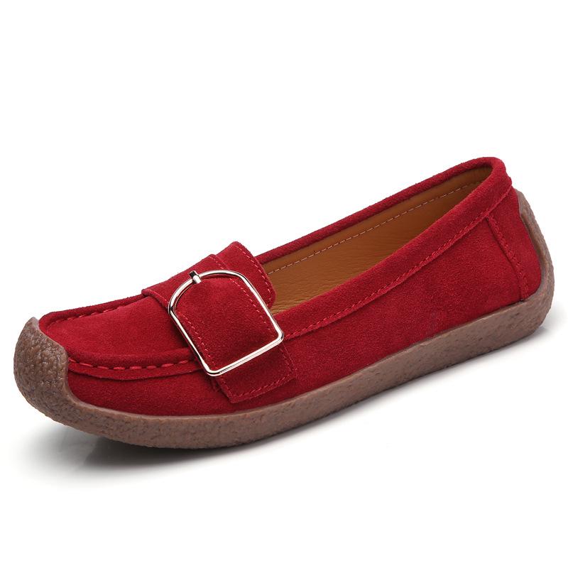 Cow Suede Flat Shoes Women Slip-on Casual Shoes Soft Soled Flats Comfortable Walking Driving Shoes Elegant Ladies Shoes