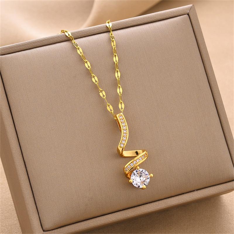 316L Stainless Steel New Fashion Fine Jewelry Japanese Zircon Spiral Shape Charm Chain Choker Necklaces Pendants For Women