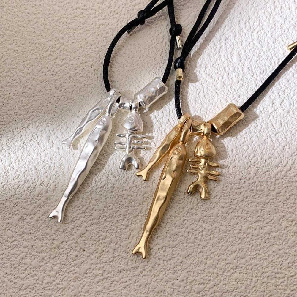 Adjustable Bone Pendant Choker Vintage Sweater Chain Versatile Fish Pendant Necklace  Ocean Animal