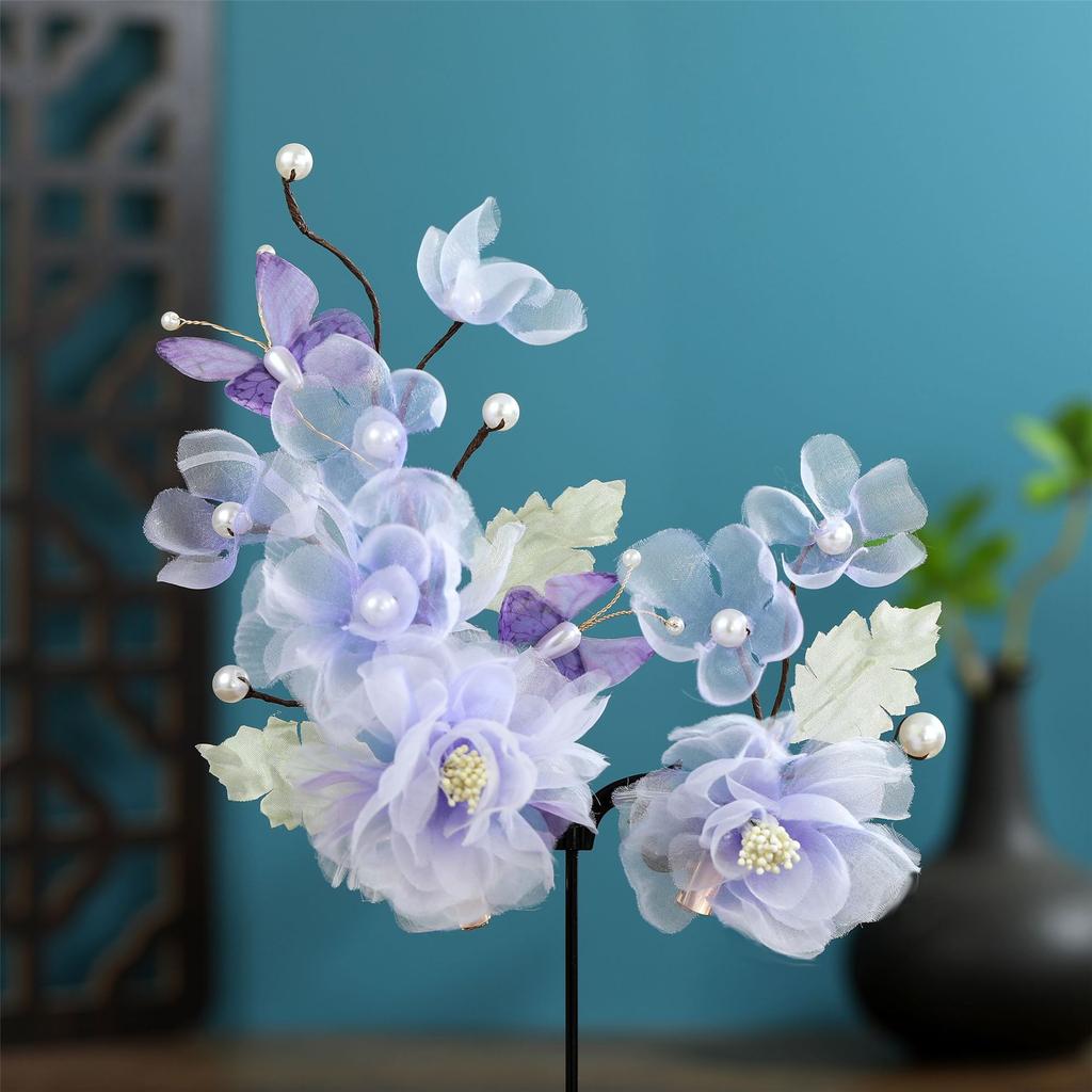 Flower Hair Clips Forks Chinese Hanfu Hair Accessories for Women Hairpin Fork Handmade Vintage Wedding Hair Jewelry Retro Crowns for Girl and Women