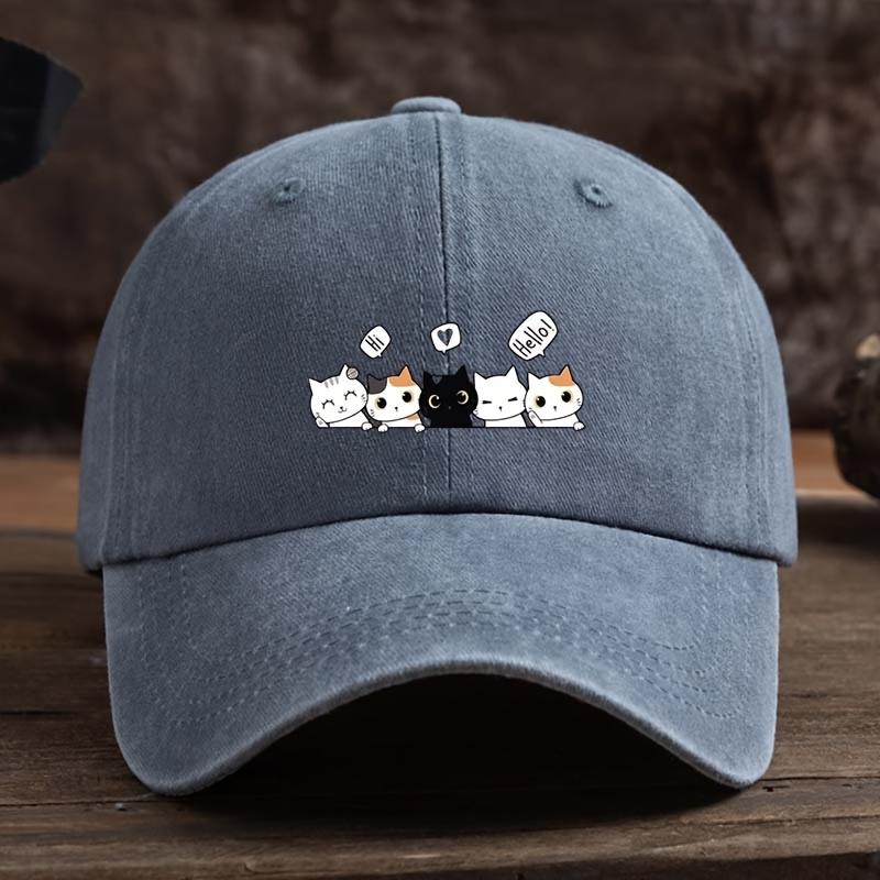 Modische Cartoon Süße Kätzchen Aufdruck Baseballkappe Retro Gewaschen Anglerhut Herren Damen Outdoor Hip-Hop Hut Streetwear Sonnenhut gray