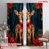 2pcs,2D Plane Printing Window Curtain Cute Fawns Christmas Poinsettias (2) Versatile 100% Polyester (without Rod) Home Decor for