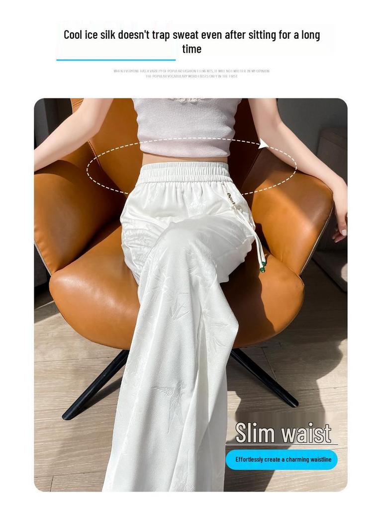 Damen Sommer Jacquard Satin Eis Seide Weitbein Hose