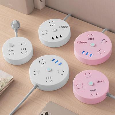 Kulatá stolní kancelářská zásuvka s USB a víceotvorovou napájecí deskou