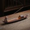 Chinese Style Retro Fishing Line Incense Burner, Home Decoration with a Flat Boat Lying Incense Diffuser Incense Pedestal