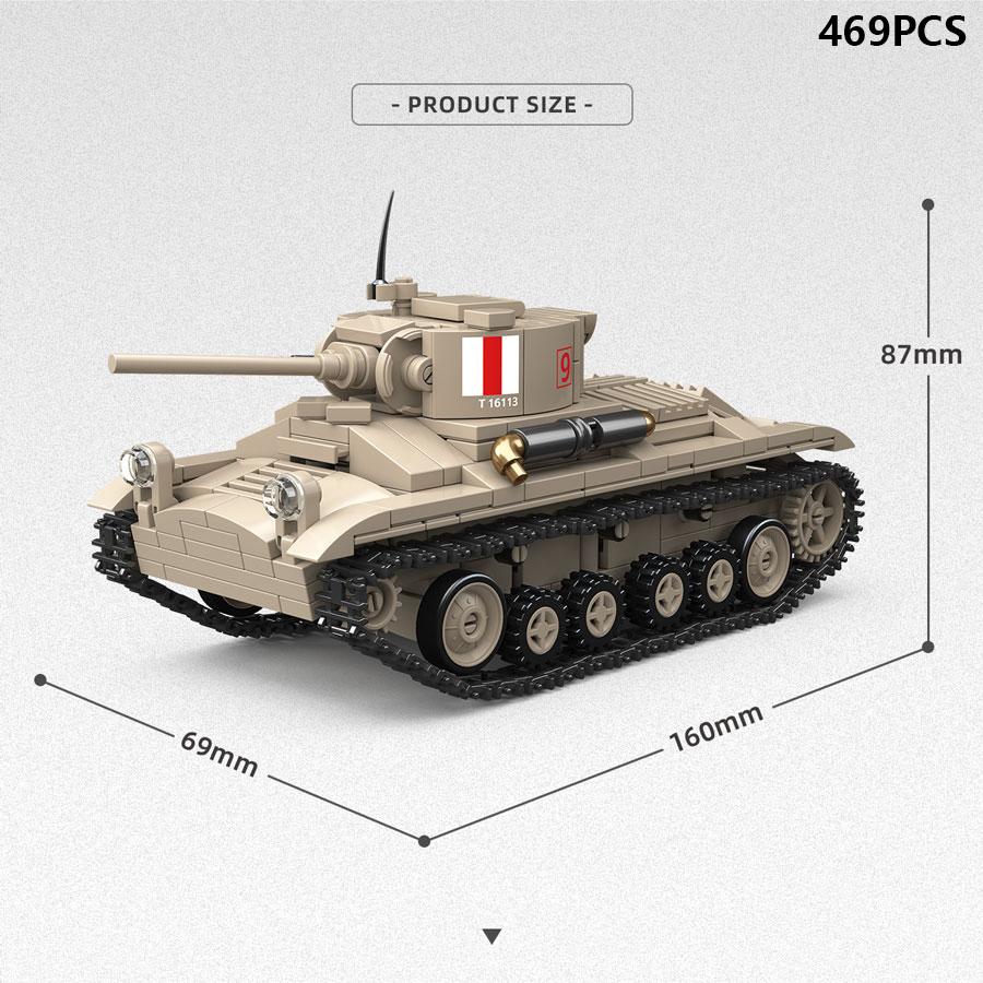 Retro Military Tank Building Blocks A13 MK.I Cruiser MK III Light Armored Vehicle Model DIY Assembly Bricks Collectible Educatio