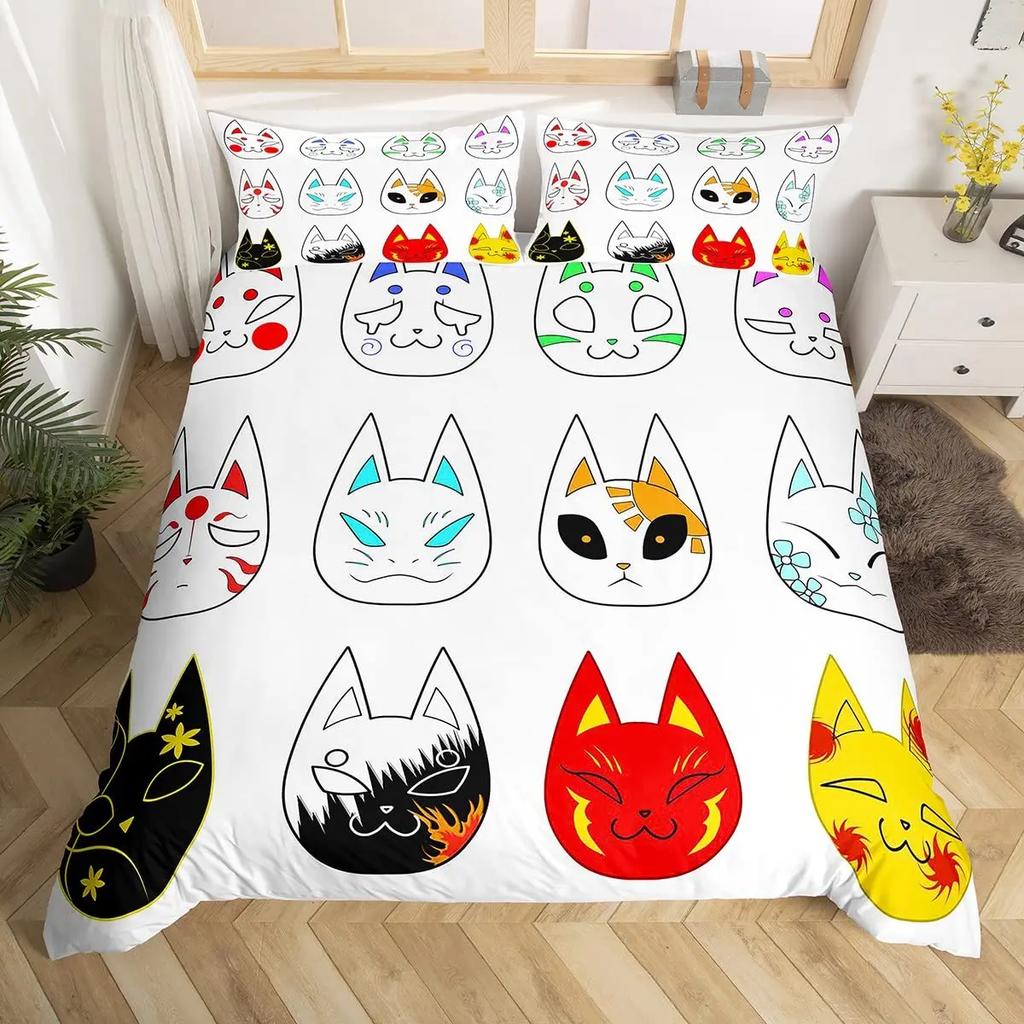 Japanese Fuji Mountain Duvet Cover Set Crane Bedding Set Watercolor Nature Tree Branches Comforter Cover Traditional Quilt Cover