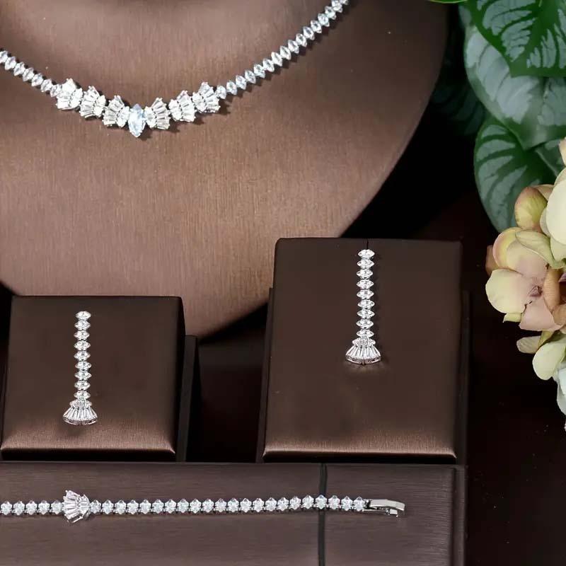 Simple Temperament Zircon Ring Bracelet Necklace Set Personalized Ins Women'S Hollow Wedding Jewelry