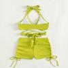 2024 Multicolor Cross Halter Bikini with Flat Leg Shorts for Women