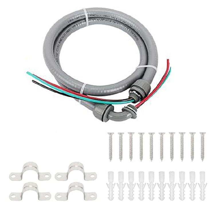 

4FT 1/2Inch Electrical AC Whip Kits Flexible Electrical Conduit Non Metallic Liquid Tight with 10 Gauge Wire Enduring 1